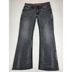 Rock Revival Men 34 Hank Boot Black Denim Jeans Thick Stitch Distressed Y2K